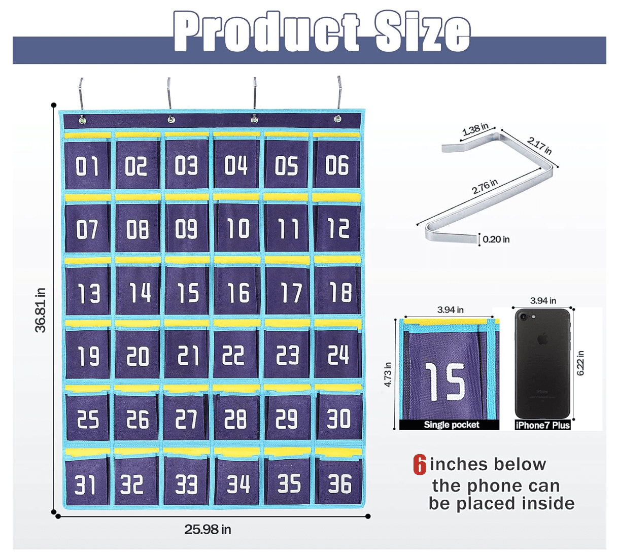 IBenzer Class Pocket Chart - 36 Pockets Blue - Image 2